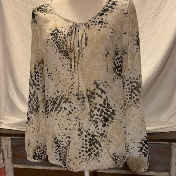 Pout Tops - Pout Cream and Black Patterned Blouse